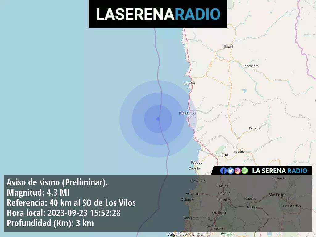 Sismo de mediana intensidad a 40 kilómetros al suroeste de Los Vilos