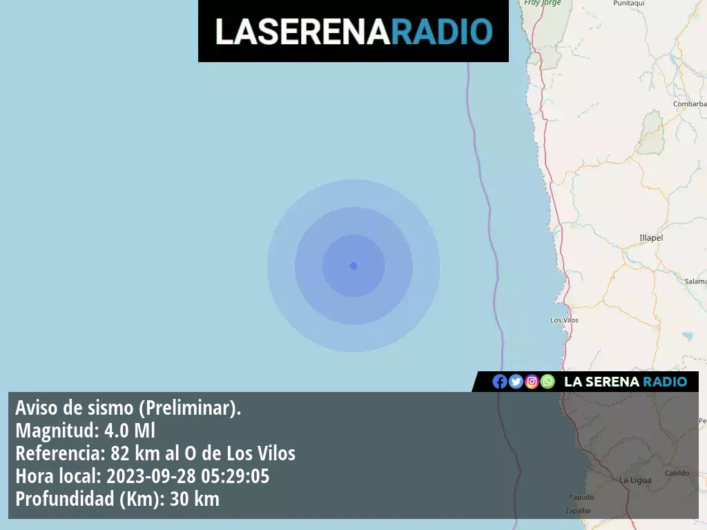 Sismo de mediana intensidad a 82 kilómetros al oeste de Los Vilos