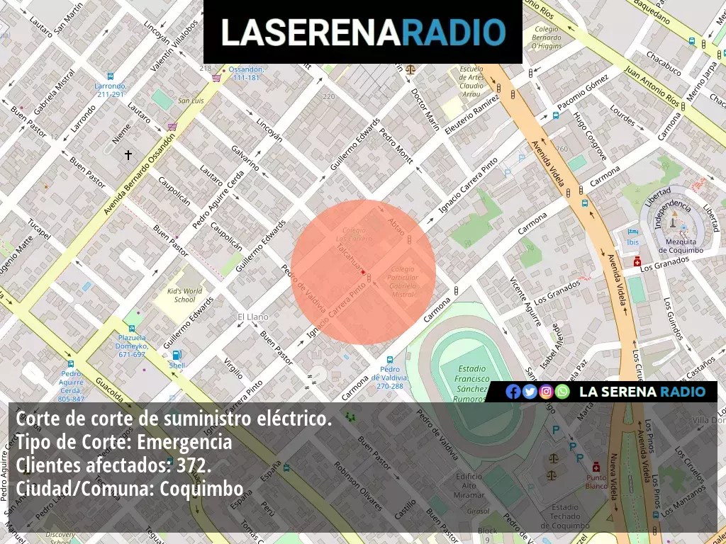 Corte de suministro eléctrico afecta a 372 clientes en Coquimbo