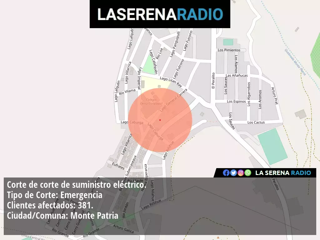 Corte de suministro eléctrico afecta a 381 clientes en Monte Patria