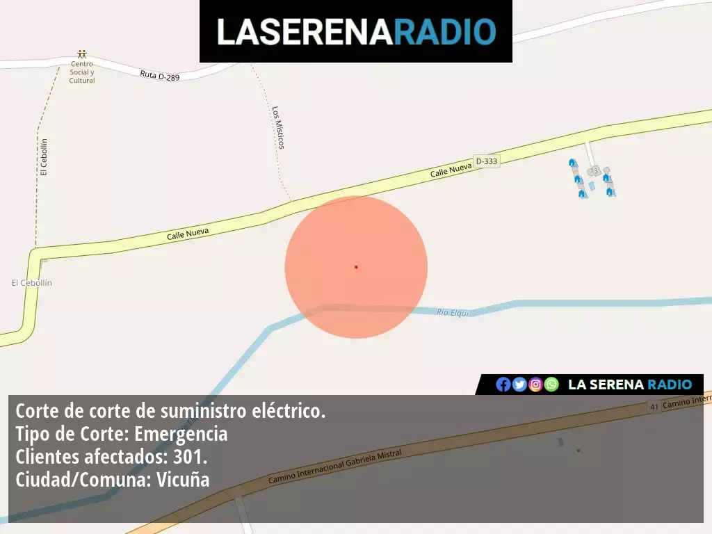 Corte de suministro eléctrico afecta a 301 clientes en Vicuña