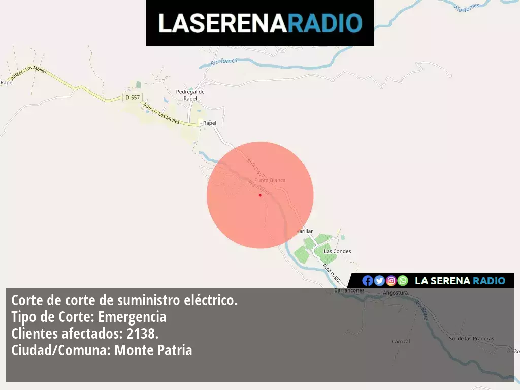 Corte de suministro eléctrico afecta a 2138 clientes en Monte Patria