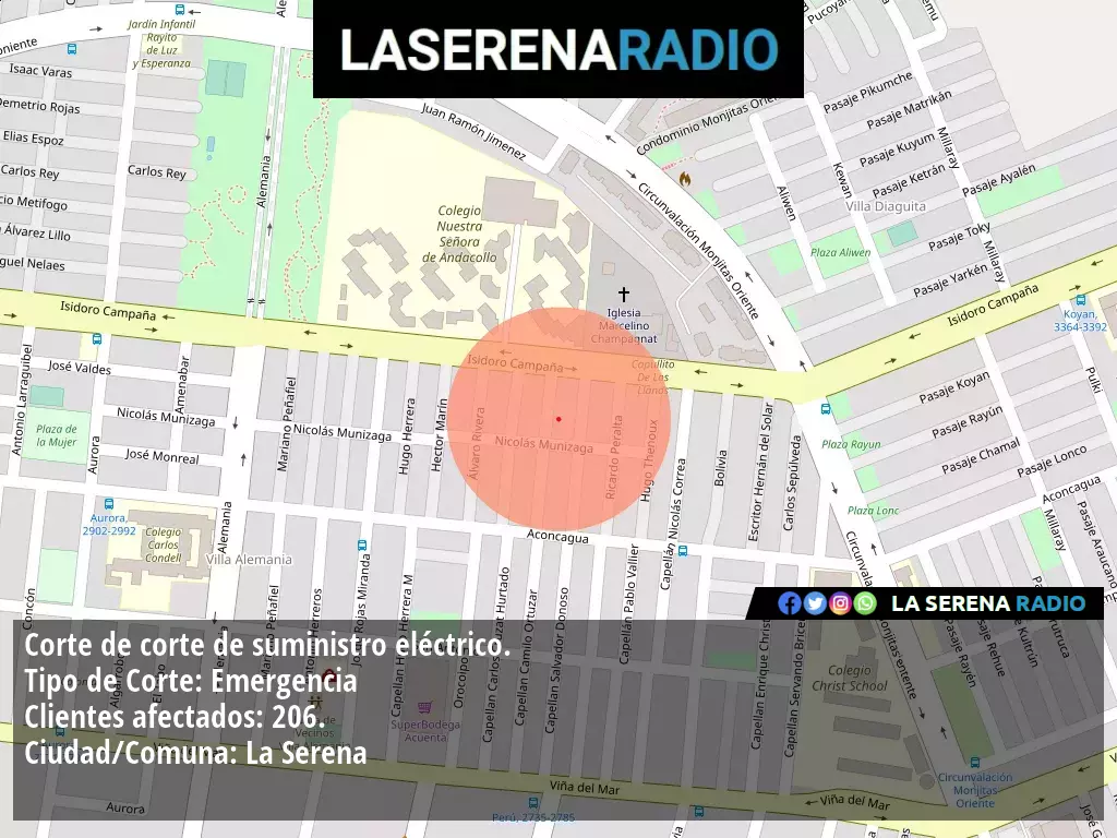 Corte de suministro eléctrico afecta a 206 clientes en La Serena