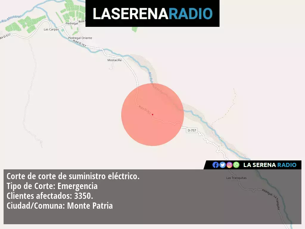 Corte de suministro eléctrico afecta a 3350 clientes en Monte Patria