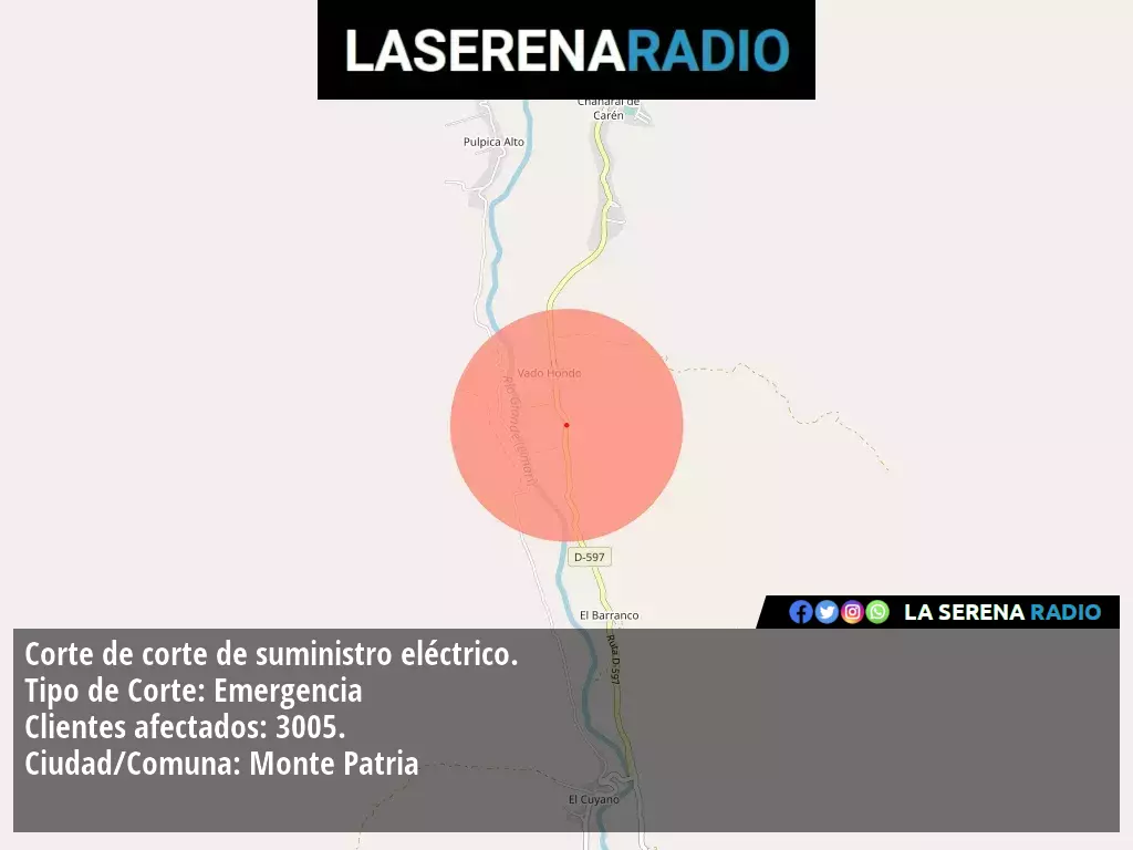 Corte de suministro eléctrico afecta a 3005 clientes en Monte Patria