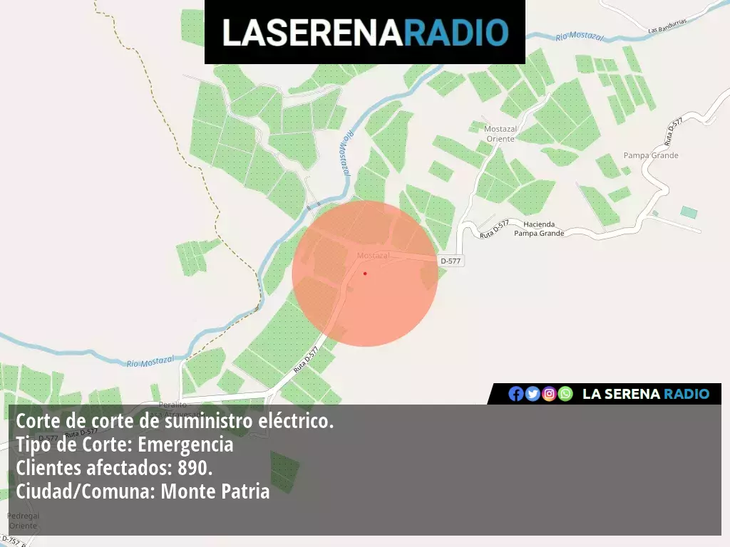 Corte de suministro eléctrico afecta a 890 clientes en Monte Patria