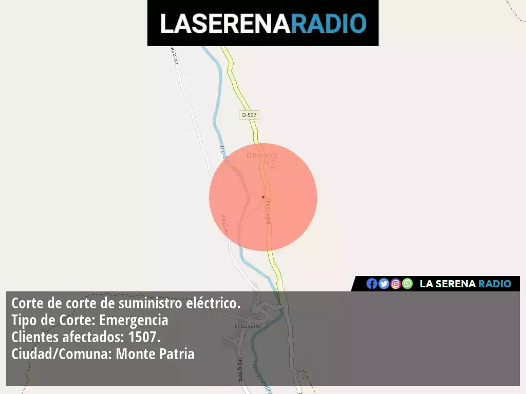 Corte de suministro eléctrico afecta a 1507 clientes en Monte Patria