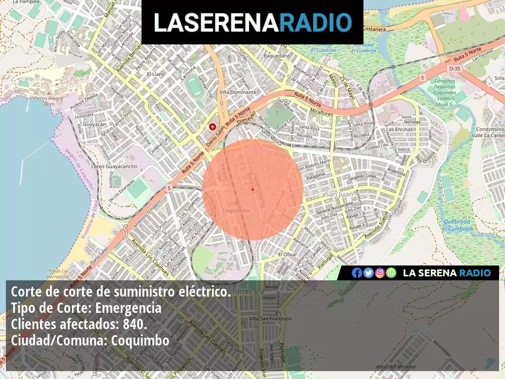 Corte de suministro eléctrico afecta a 840 clientes en Coquimbo