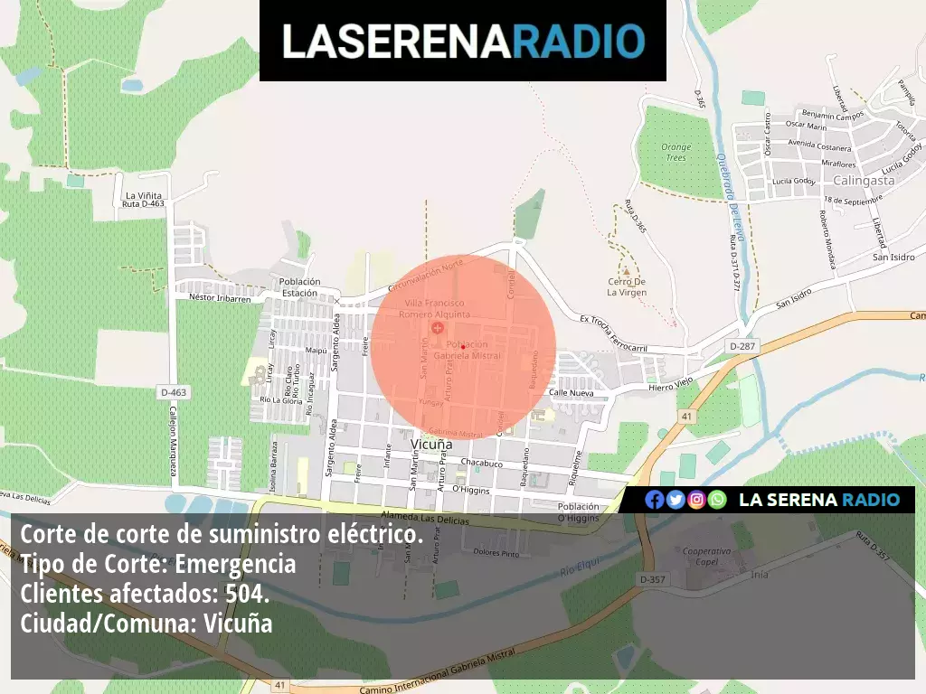 Corte de suministro eléctrico afecta a 504 clientes en Vicuña