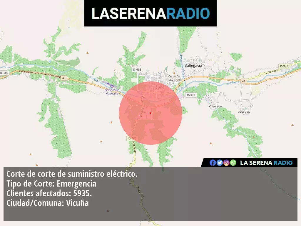 Corte de suministro eléctrico afecta a 5935 clientes en Vicuña