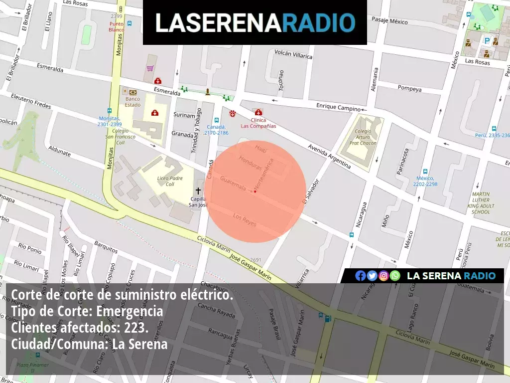 Corte de suministro eléctrico afecta a 223 clientes en La Serena