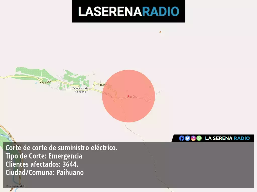 Corte de suministro eléctrico afecta a 3644 clientes en Paihuano