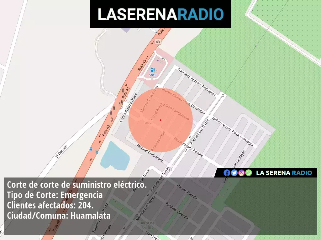 Corte de suministro eléctrico afecta a 204 clientes en Huamalata