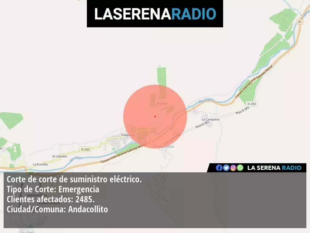 Corte de suministro eléctrico afecta a 2485 clientes en Andacollito