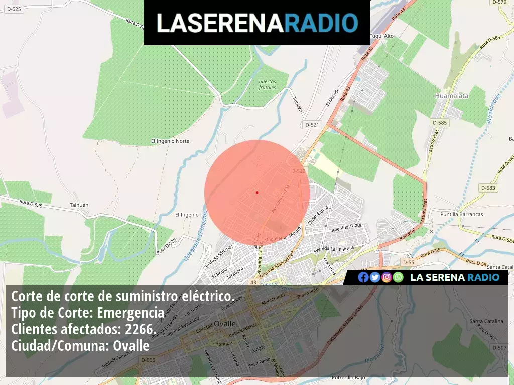 Corte de suministro eléctrico afecta a 2266 clientes en Ovalle