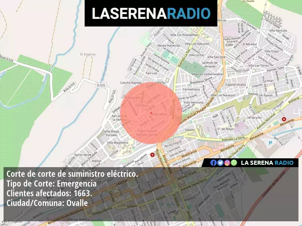 Corte de suministro eléctrico afecta a 1663 clientes en Ovalle