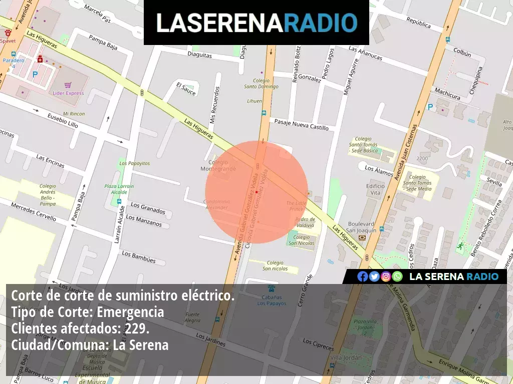 Corte de suministro eléctrico afecta a 229 clientes en La Serena