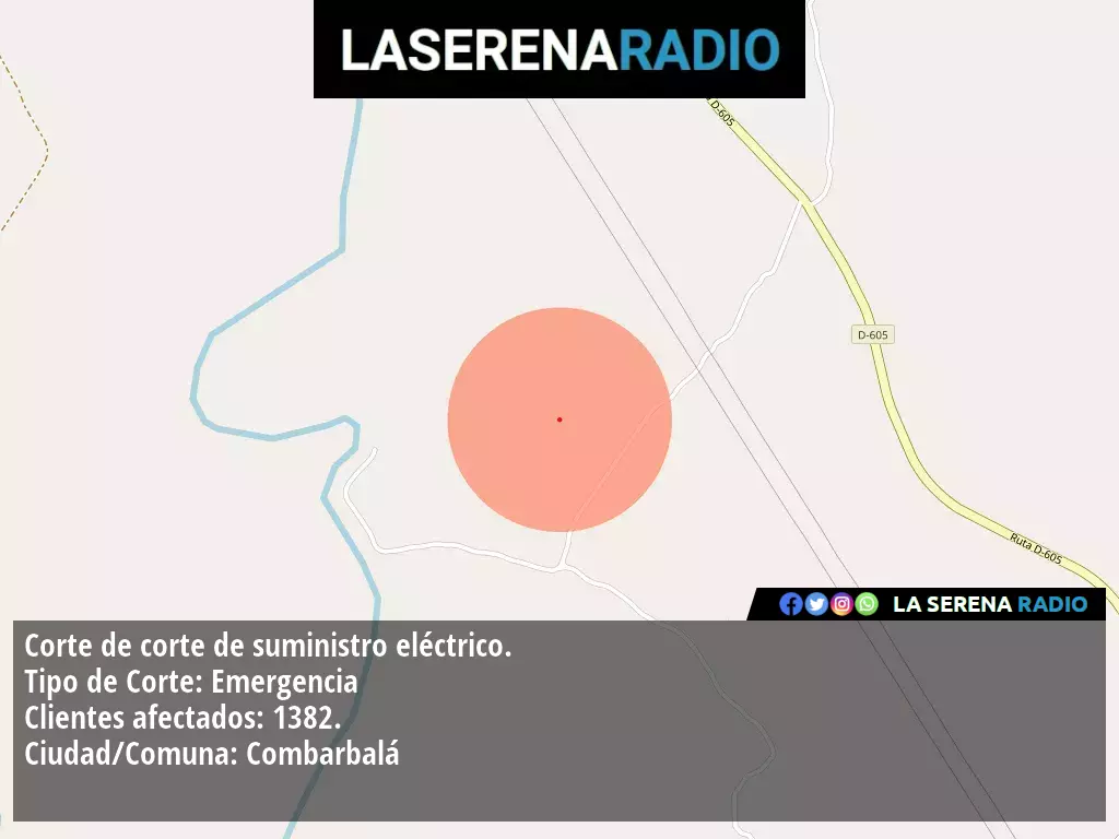 Corte de suministro eléctrico afecta a 1382 clientes en Combarbalá