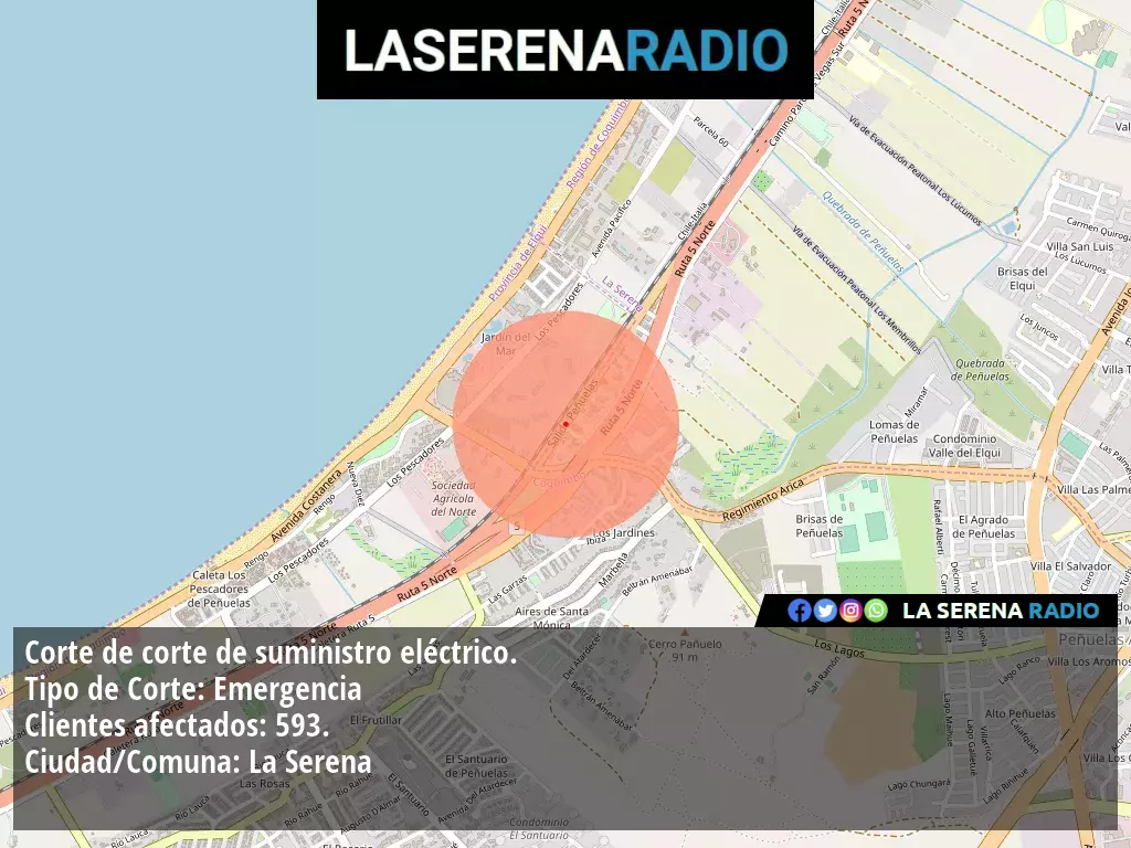 Corte de suministro eléctrico afecta a 593 clientes en La Serena