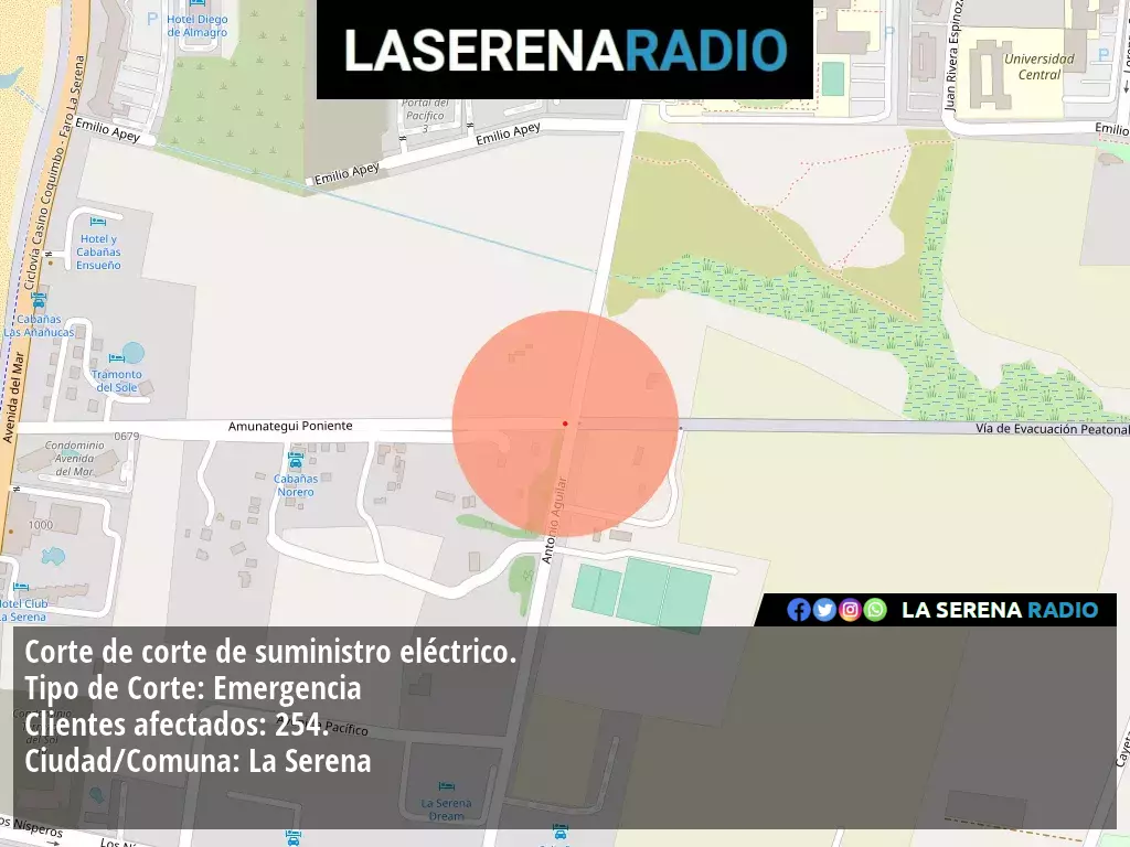 Corte de suministro eléctrico afecta a 254 clientes en La Serena