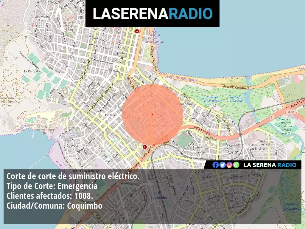 Corte de suministro eléctrico afecta a 1008 clientes en Coquimbo