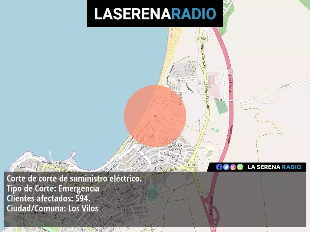 Corte de suministro eléctrico afecta a 594 clientes en Los Vilos