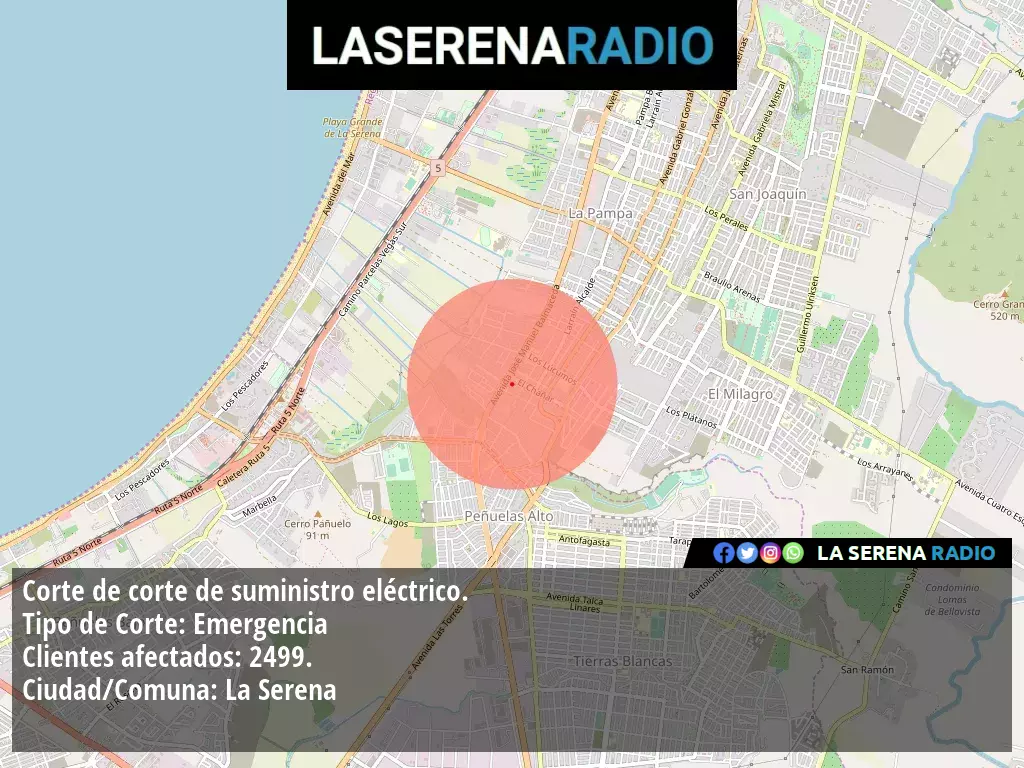 Corte de suministro eléctrico afecta a 2499 clientes en La Serena