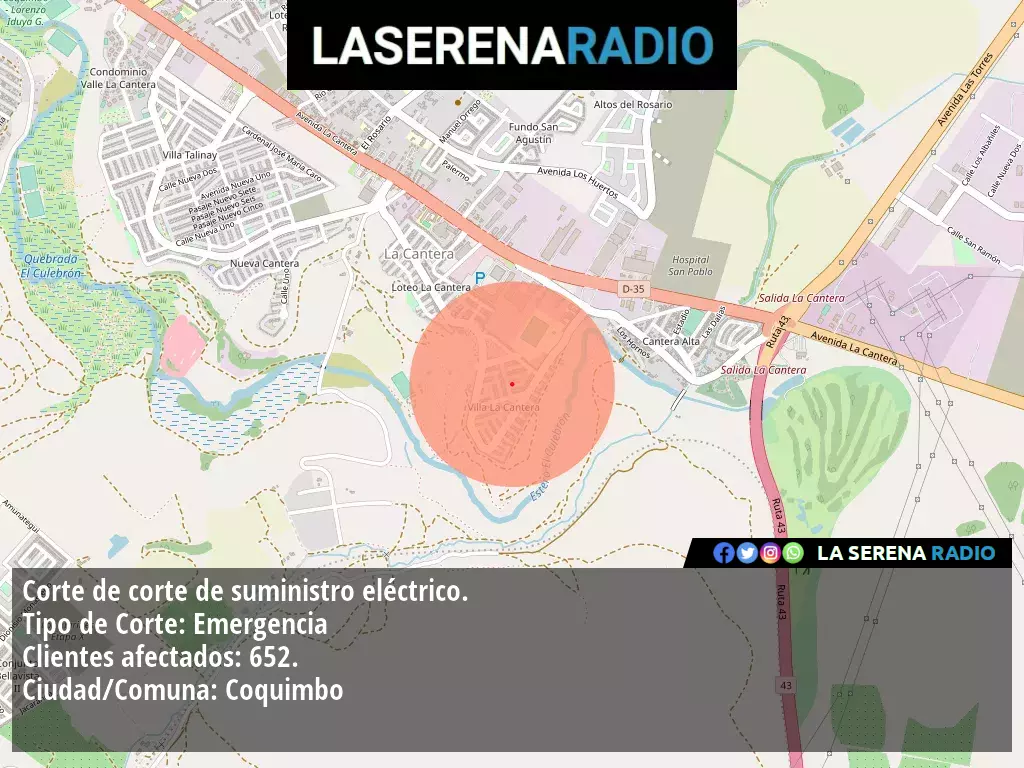 Corte de suministro eléctrico afecta a 652 clientes en Coquimbo