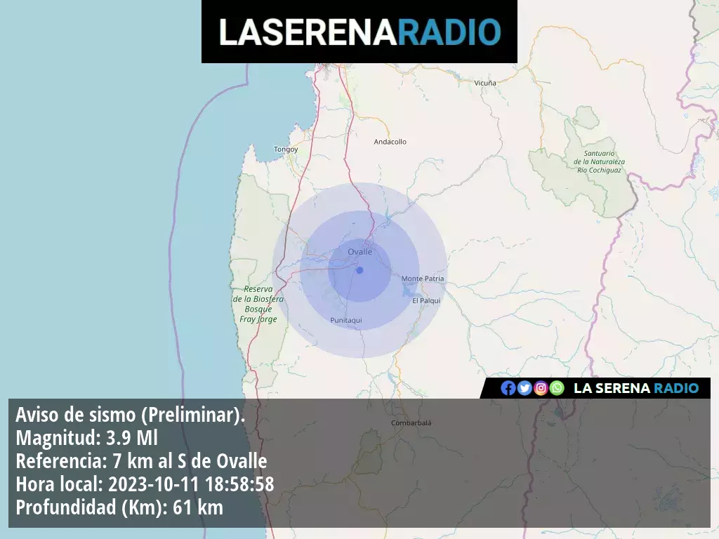 Sismo de menor intensidad a 7 kilómetros al sur de Ovalle