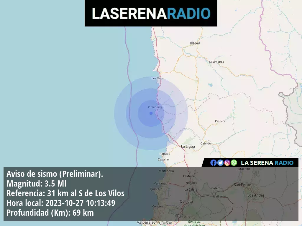 Sismo de menor intensidad a 31 kilómetros al sur de Los Vilos