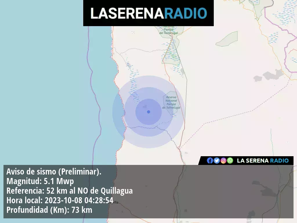 Sismo de mediana intensidad a 52 kilómetros al noroeste de Quillagua