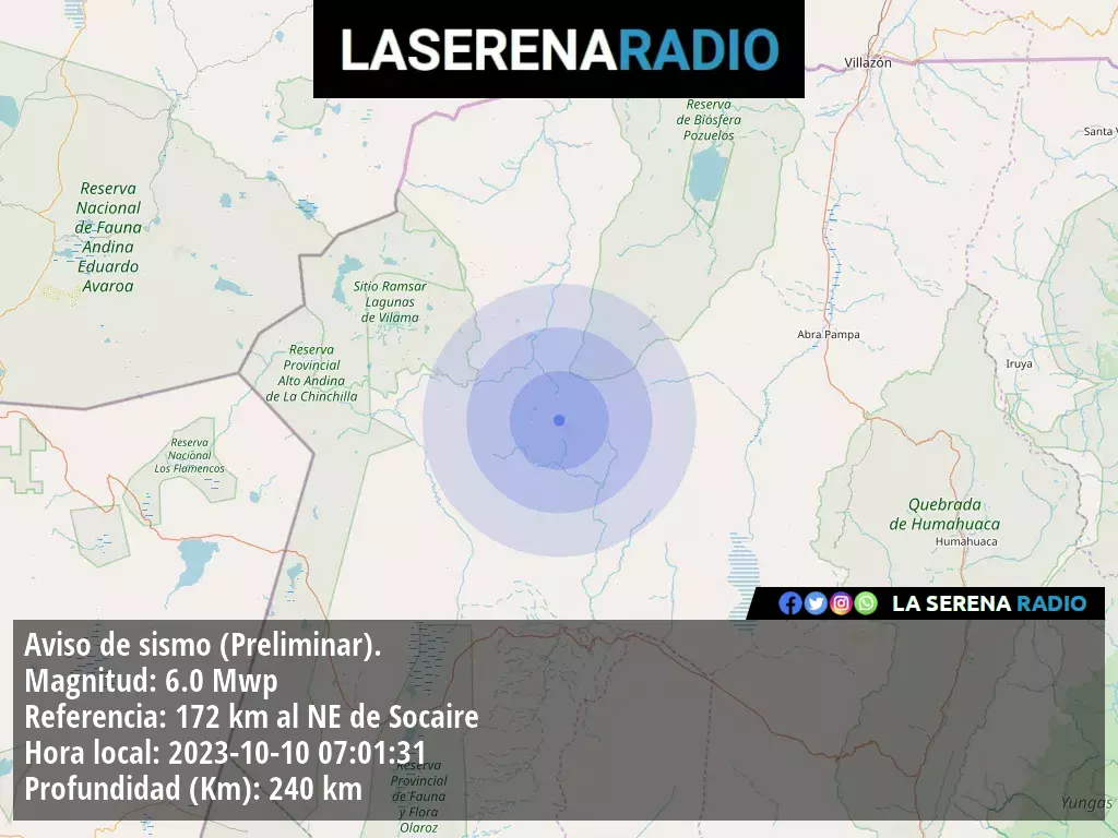 Sismo de mediana intensidad a 172 kilómetros al noreste de Socaire