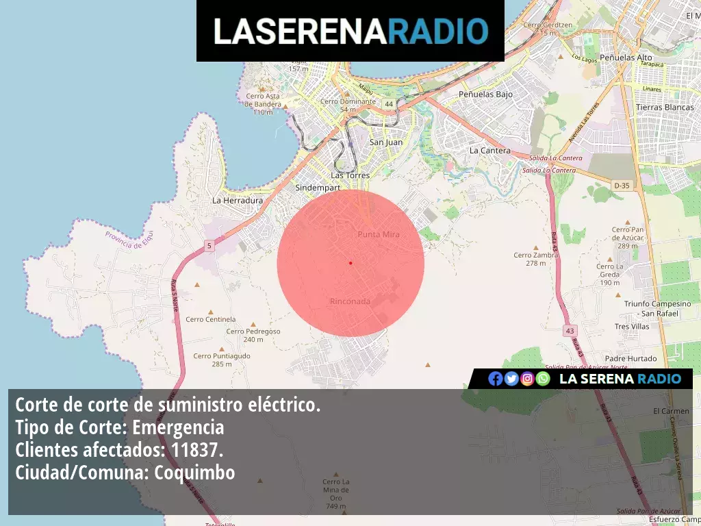 Corte de suministro eléctrico afecta a 11837 clientes en Coquimbo