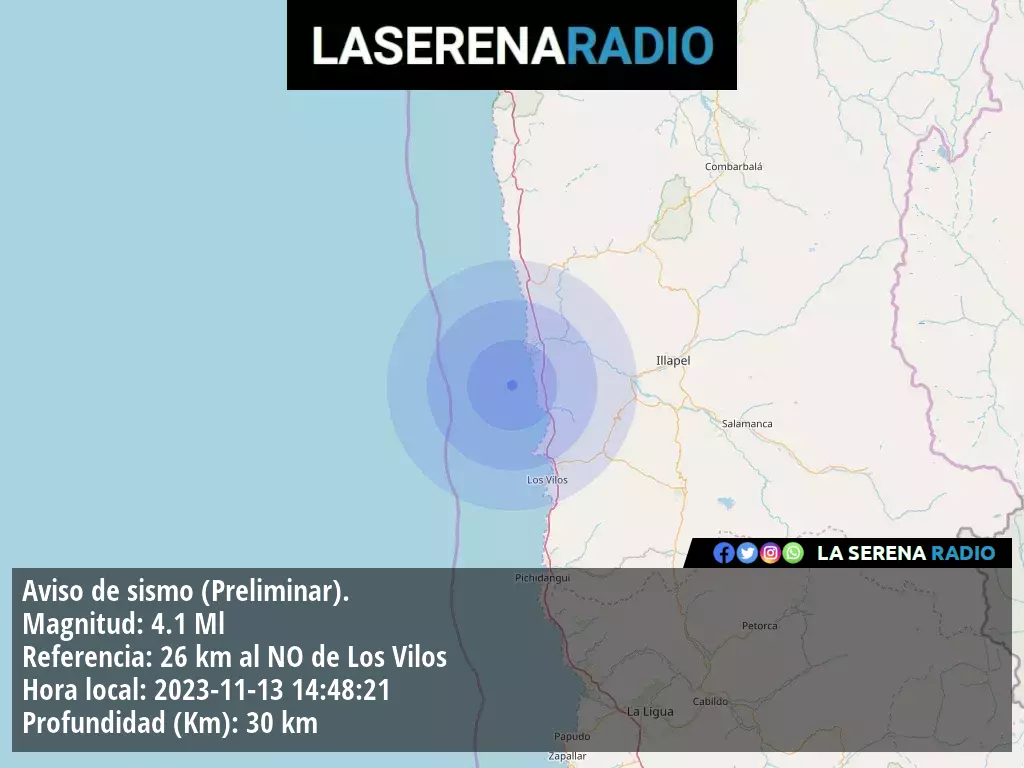 Sismo de mediana intensidad a 26 kilómetros al noroeste de Los Vilos