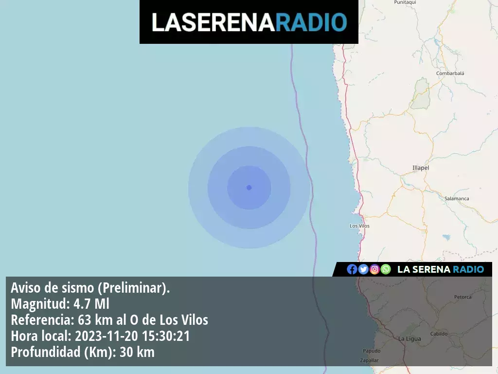 Sismo de mediana intensidad a 63 kilómetros al oeste de Los Vilos