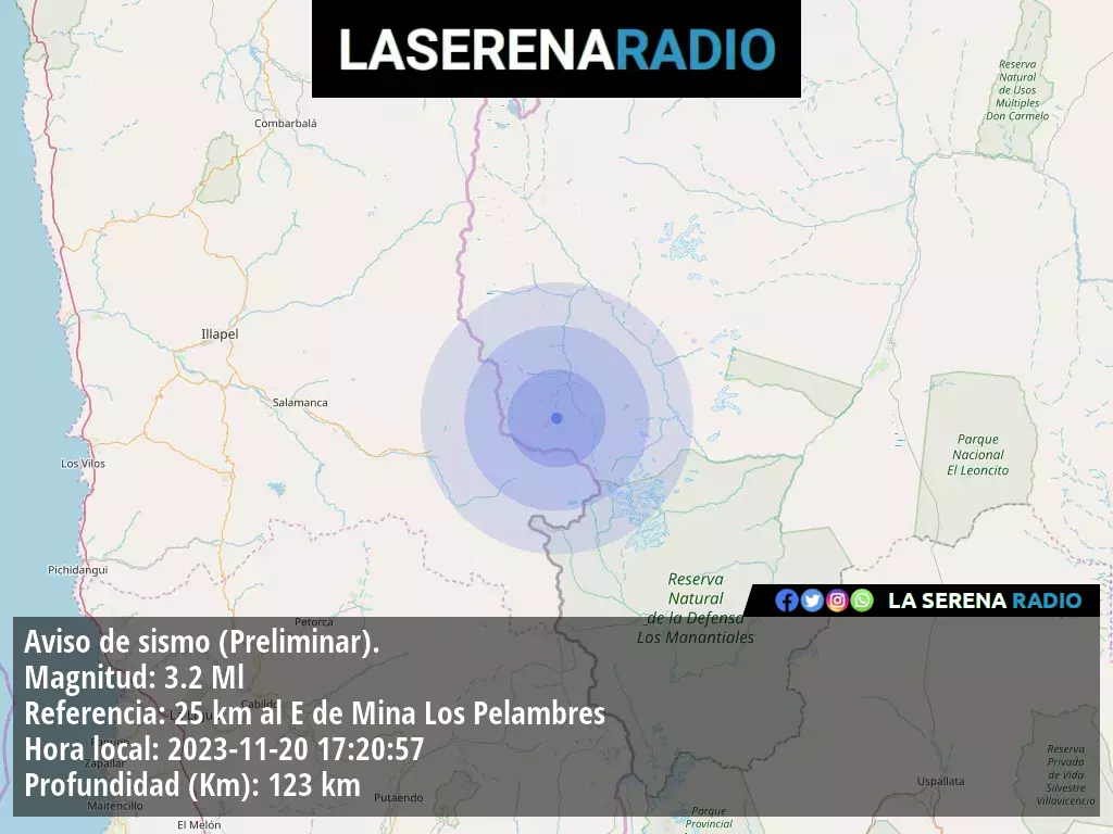 Sismo de menor intensidad a 25 kilómetros al este de Mina Los Pelambres