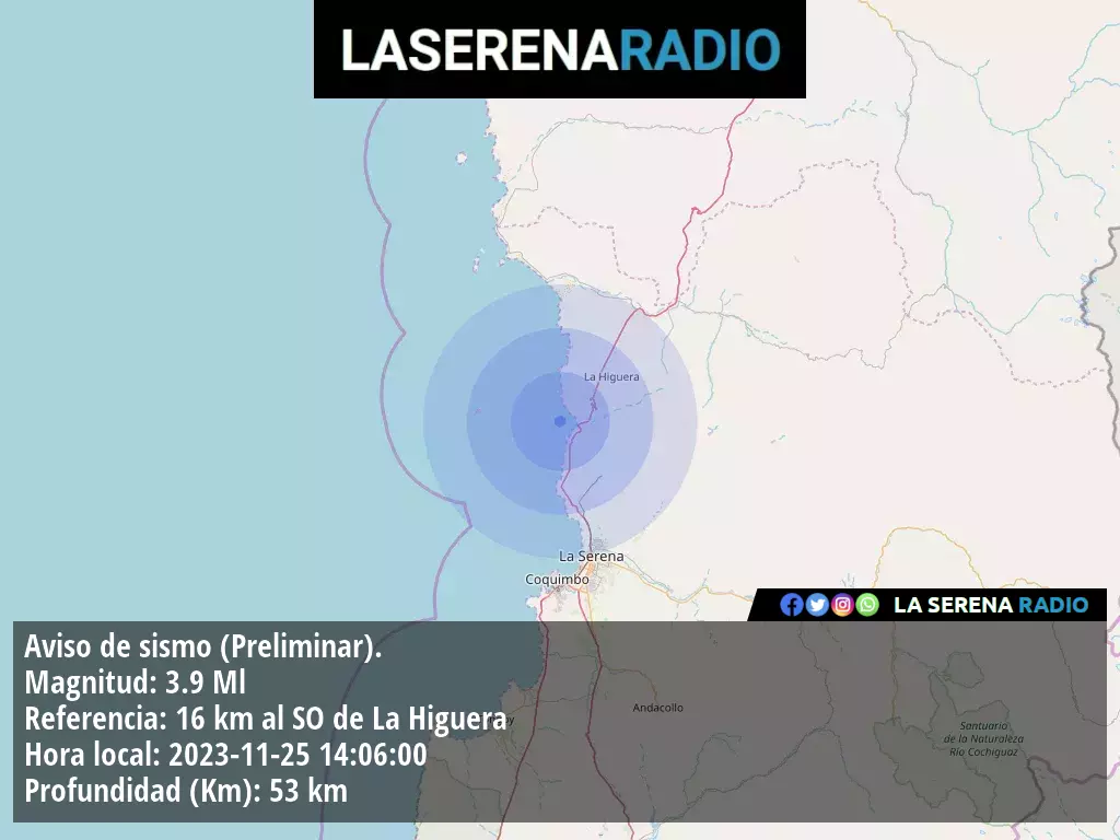 Sismo de menor intensidad a 16 kilómetros al suroeste de La Higuera