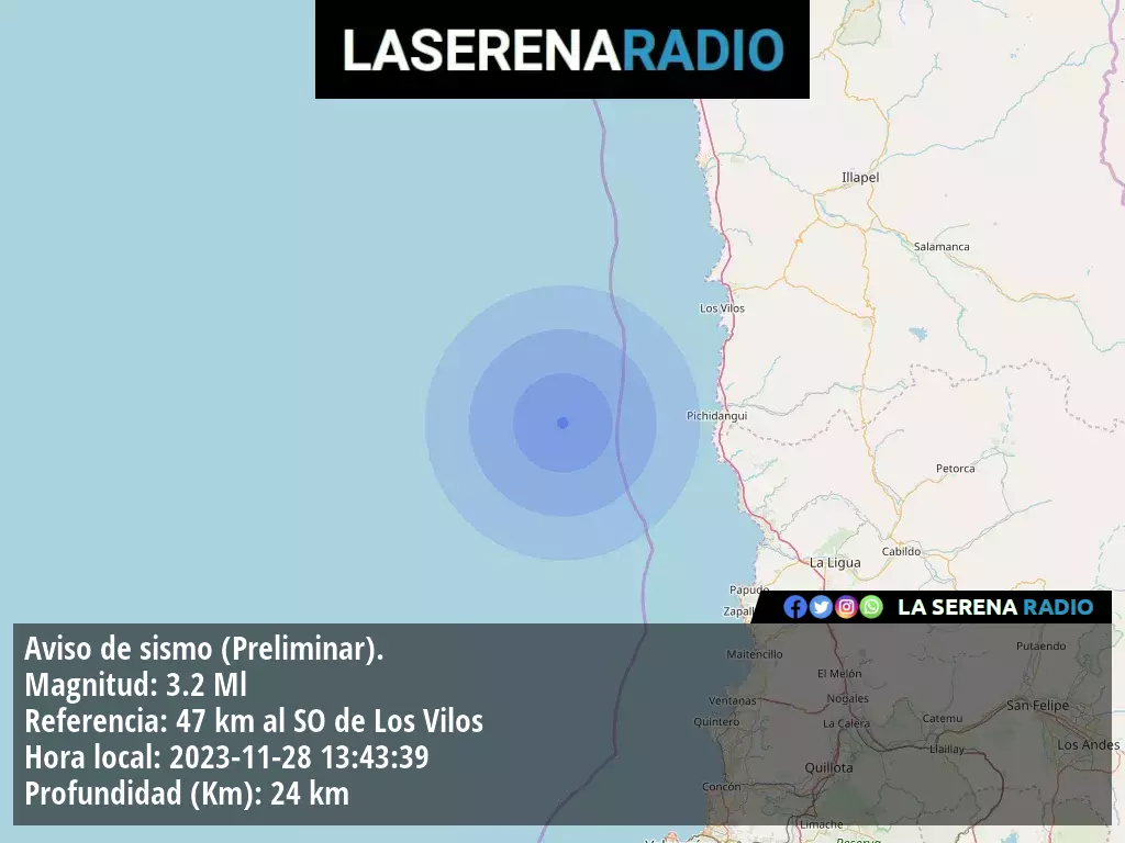 Sismo de menor intensidad a 47 kilómetros al suroeste de Los Vilos