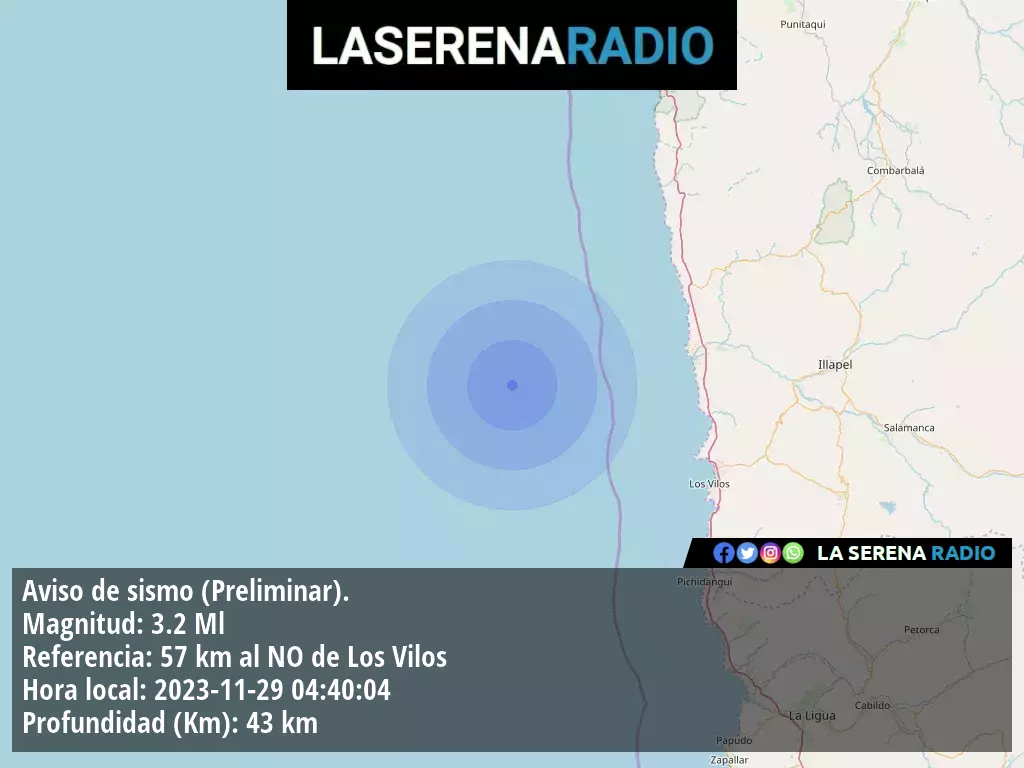 Sismo de menor intensidad a 57 kilómetros al noroeste de Los Vilos