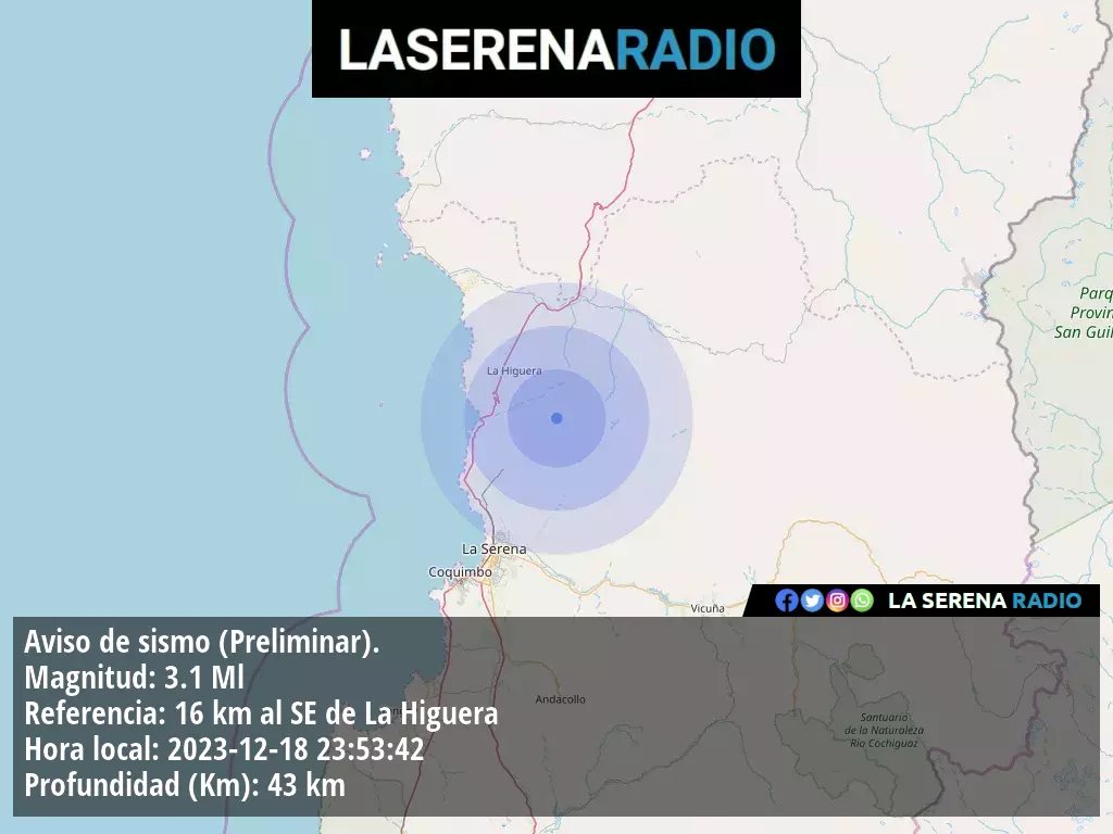 Sismo de menor intensidad a 16 kilómetros al sureste de La Higuera