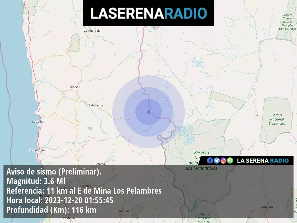 Sismo de menor intensidad a 11 kilómetros al este de Mina Los Pelambres