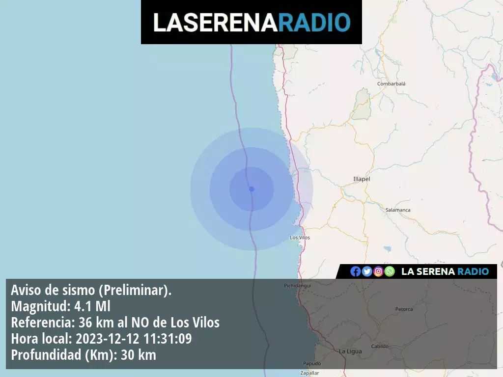 Sismo de mediana intensidad a 36 kilómetros al noroeste de Los Vilos