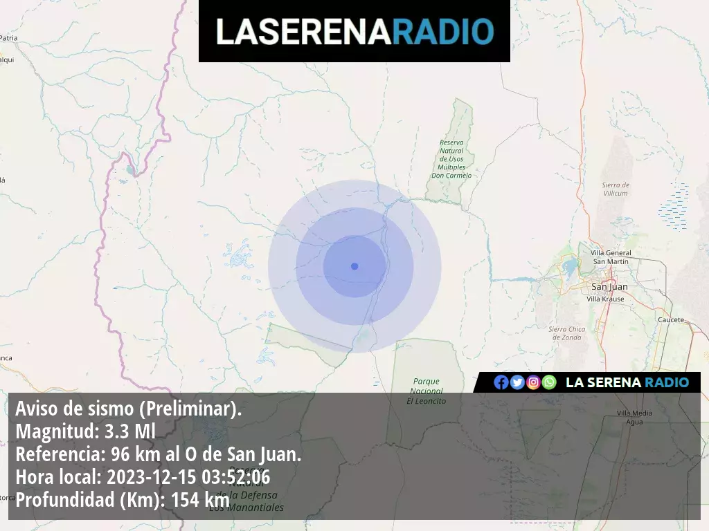 Sismo de menor intensidad a 96 kilómetros al oeste de San Juan.