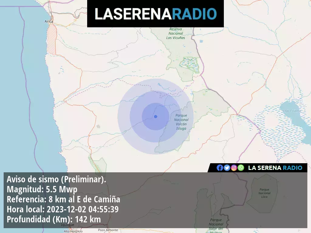 Sismo de mediana intensidad a 8 kilómetros al este de Camiña