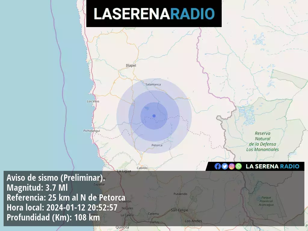 Sismo de menor intensidad a 25 kilómetros al norte de Petorca