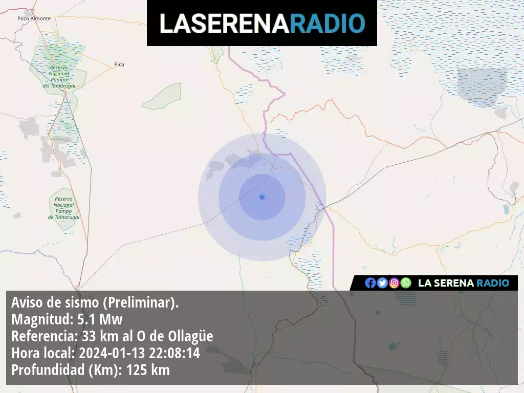 Sismo de mediana intensidad a 33 kilómetros al oeste de Ollagüe