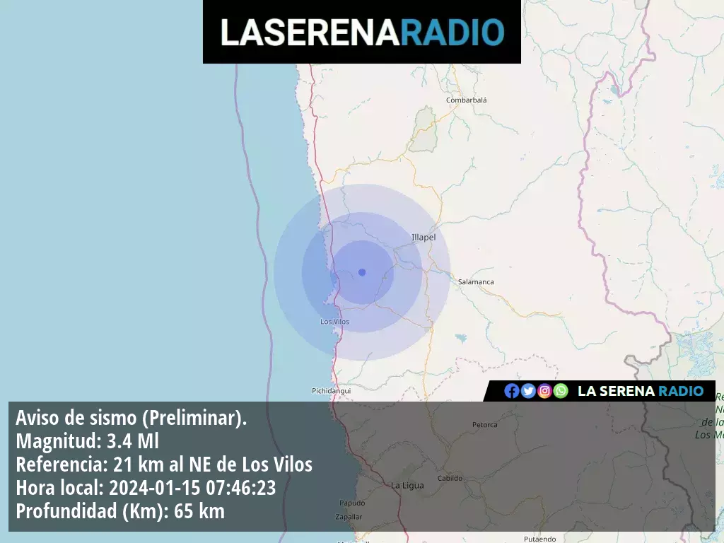 Sismo de menor intensidad a 21 kilómetros al noreste de Los Vilos