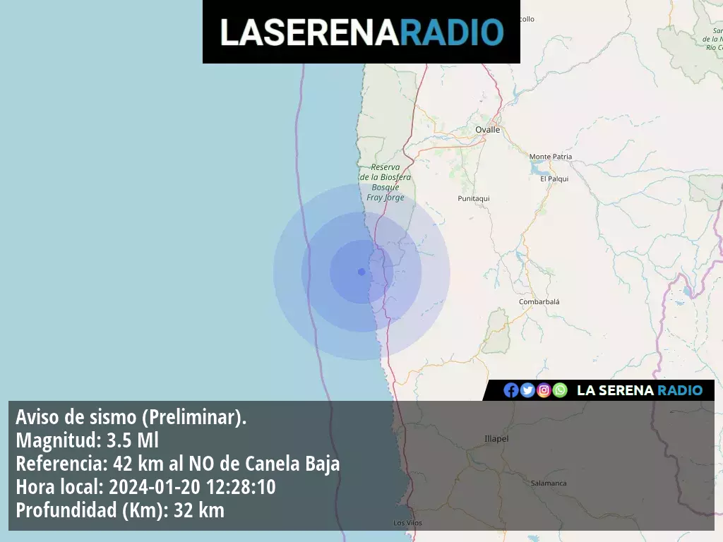 Sismo de menor intensidad a 42 kilómetros al noroeste de Canela Baja