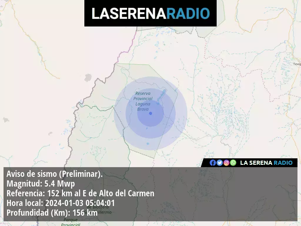 Sismo de mediana intensidad a 152 kilómetros al este de Alto del Carmen