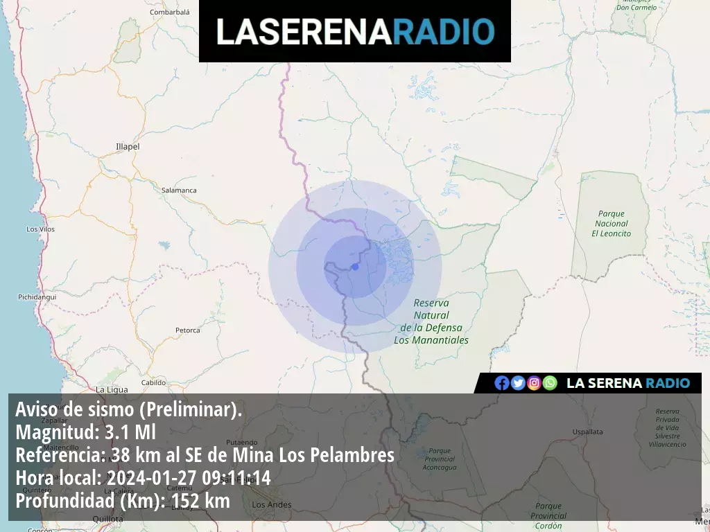 Sismo de menor intensidad a 38 kilómetros al sureste de Mina Los Pelambres